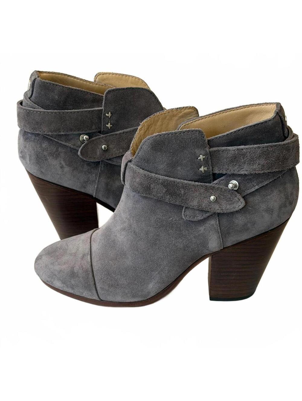 NEW!‎ Rag & Bone Grey Suede Harrow Ankle Boots Studded Wrap Strap Size 37 (7)